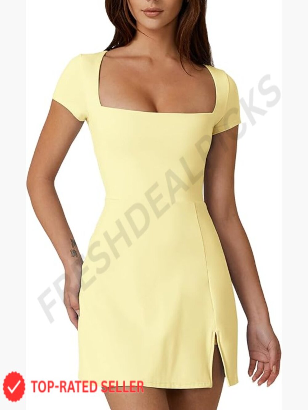 Square Neck Tennis Dress Built In Shorts Athletic Golf Dress with Pockets